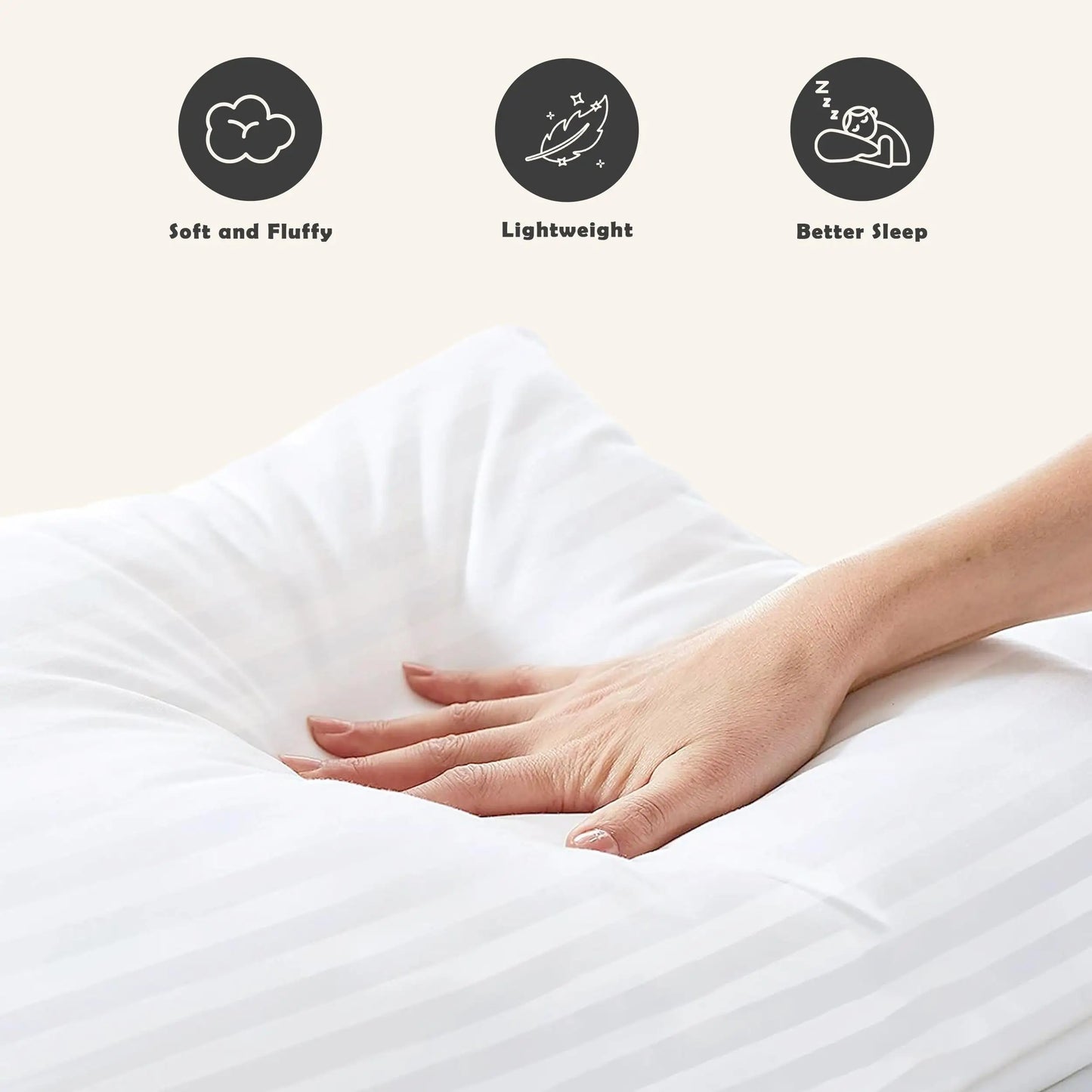 LUX Décor Bed Pillows Set of 2 – Hotel Collection Stripe Down Alternative for Back, Stomach & Side Sleepers