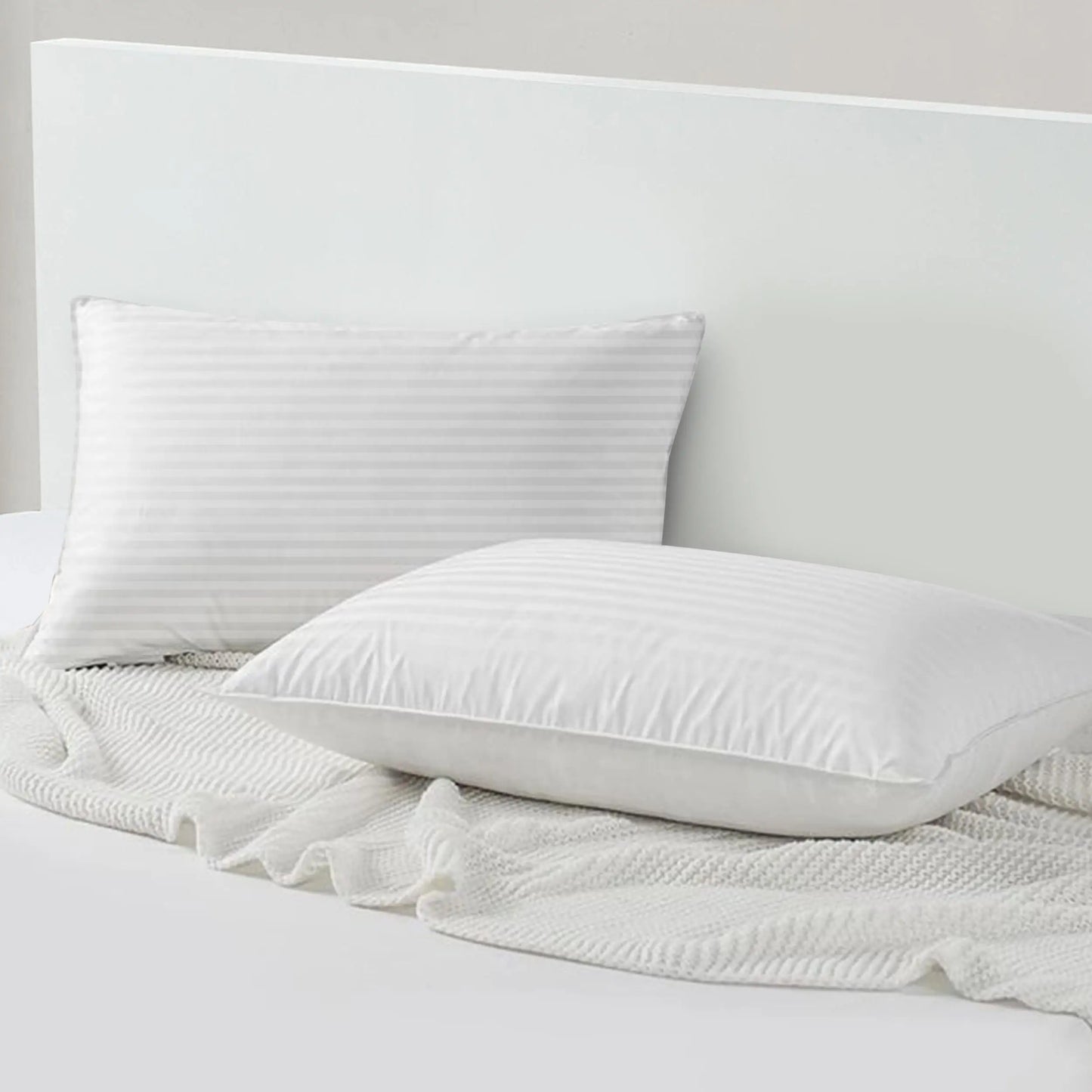 LUX Décor Bed Pillows Set of 2 – Hotel Collection Stripe Down Alternative for Back, Stomach & Side Sleepers