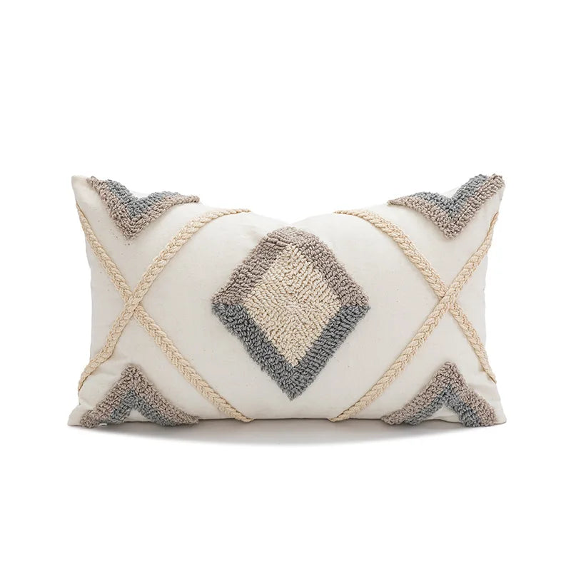 Grey and White Geometric Tufted Cushion Cover Bohemian Tassel Pillow Covers Decorative Light Luxury Cushion Cover Home Decor