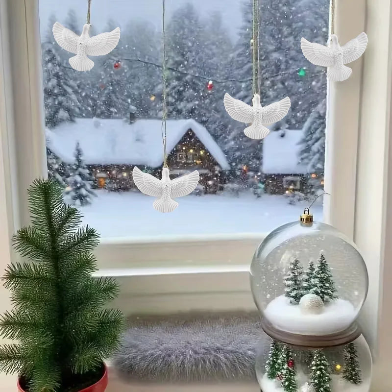 1/4pcs Resin White Dove Christmas Ornaments Xmas Tree Hanging Pendants 2026 New Year Party Home Wall DIY Decoration Kids Gifts