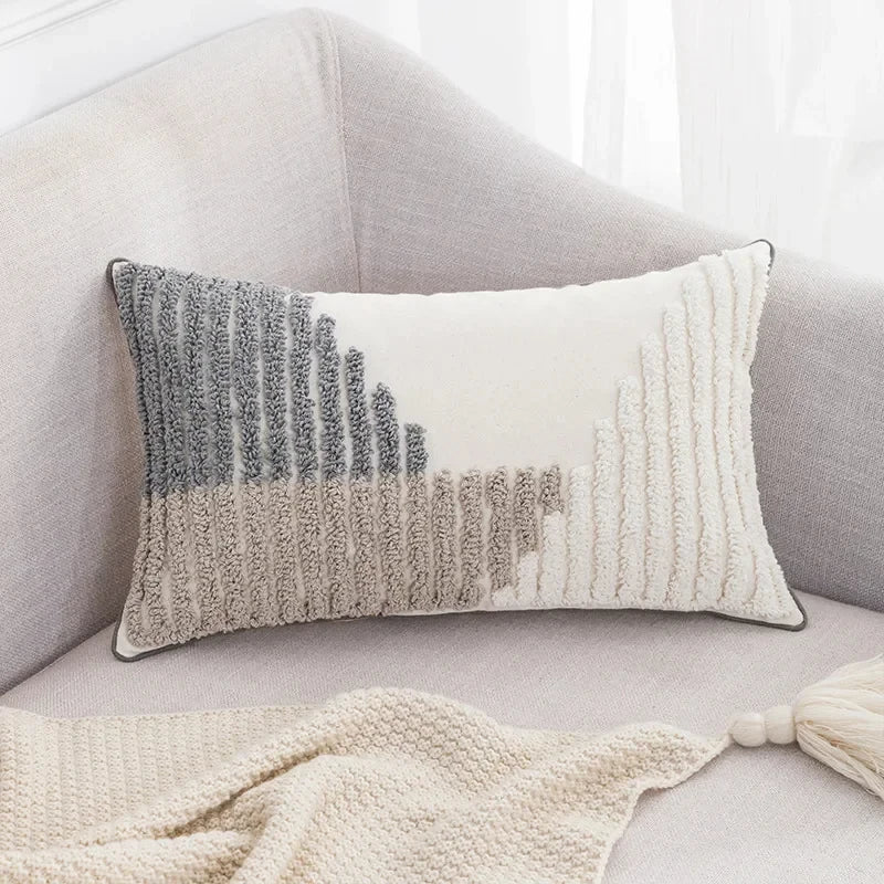Grey and White Geometric Tufted Cushion Cover Bohemian Tassel Pillow Covers Decorative Light Luxury Cushion Cover Home Decor