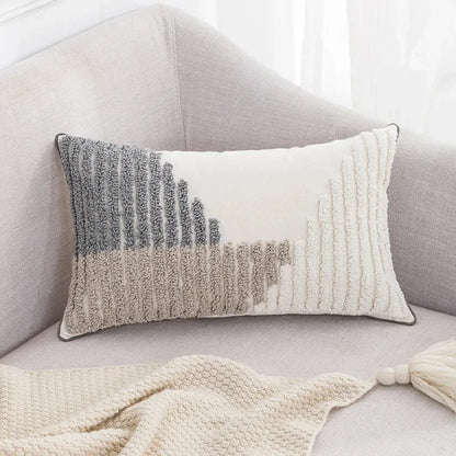Grey and White Geometric Tufted Cushion Cover Bohemian Tassel Pillow Covers Decorative Light Luxury Cushion Cover Home Decor