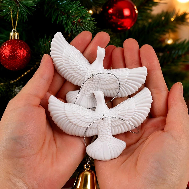 1/4pcs Resin White Dove Christmas Ornaments Xmas Tree Hanging Pendants 2026 New Year Party Home Wall DIY Decoration Kids Gifts