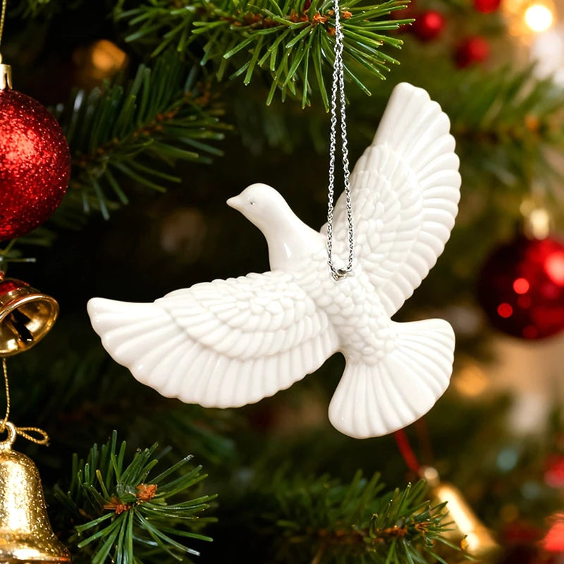 1/4pcs Resin White Dove Christmas Ornaments Xmas Tree Hanging Pendants 2026 New Year Party Home Wall DIY Decoration Kids Gifts
