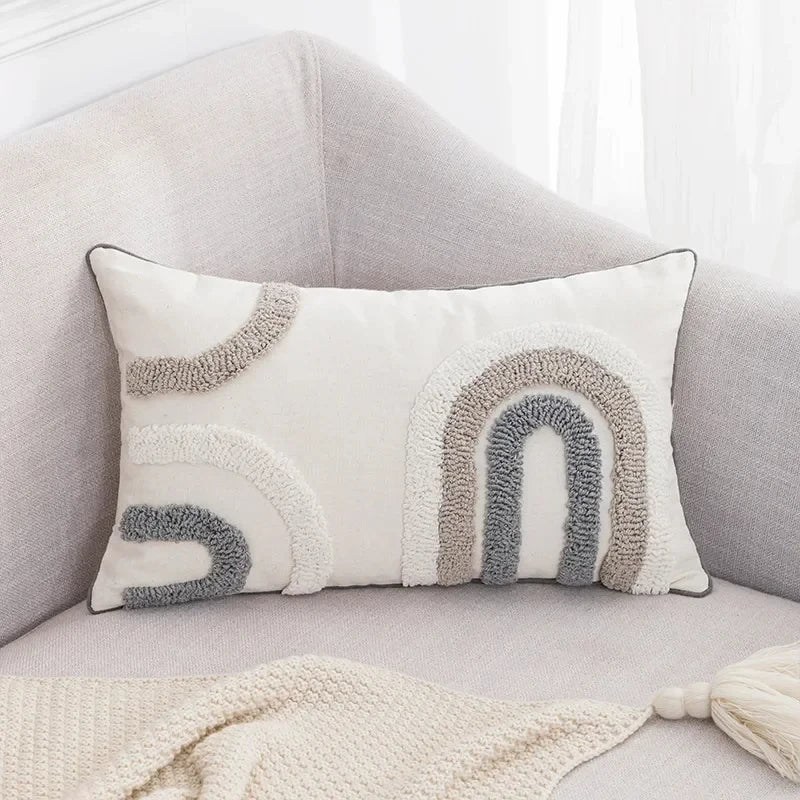 Grey and White Geometric Tufted Cushion Cover Bohemian Tassel Pillow Covers Decorative Light Luxury Cushion Cover Home Decor